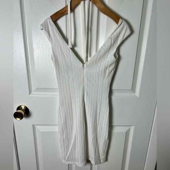 Rumer Revolve White Ribbed Sorrento Halter Neck Tie Stretch Mini Dress S NEW - Picture 6 of 7
